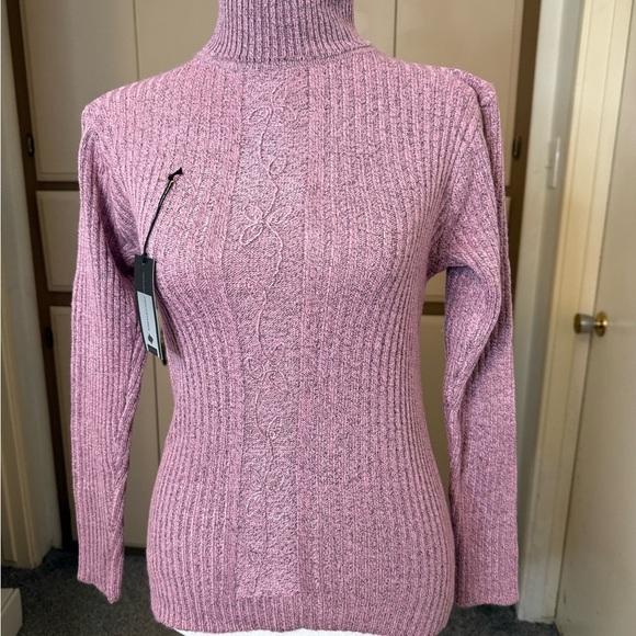 Soft Pink Ribbed Cowl Neck Sweater - Picture 3 of 10